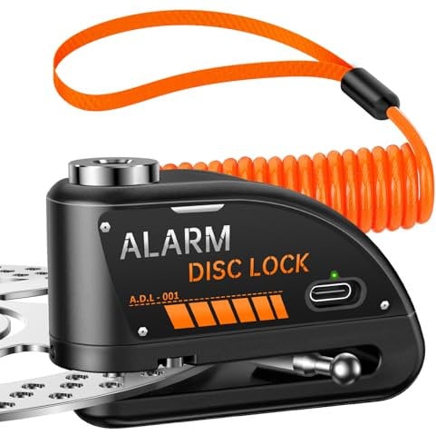 HAPYTHDA Verrou de frein à disque de moto, antivol rechargeable avec alarme de 120 dB, goupille de verrouillage de 7 mm, verrou de roue de casque de moto, scooter, Numéro EUIPO 015082499-0001
