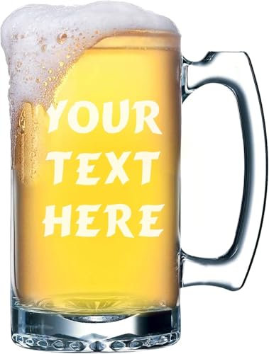 EKAM Personalised Beer Mug with Any Name Any Text - Gift for Birthdays, Christmas, Best Friend, Graduation, Groomsman - Custom Design 17oz Glass Beer Mug