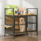 Dog Crate Furniture with Storage Shelf, 99x58x96.5cm Indoor Large Dog Cage with 2 Rotatable Bowls and Wheels, Heavy Duty Dog House, Wooden Dog Kennel for Medium Large Dogs, Brown
