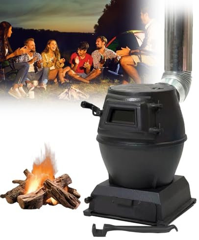 Holzkohleofen mit Glasfenster, Holzofen aus Gusseisen zum Heizen, Camping, Terrasse oder Zuhause