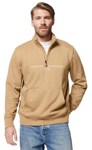 Tommy Hilfiger Sudadera con Cremallera Hombre Logo Mockneck con Bolsillo Canguro