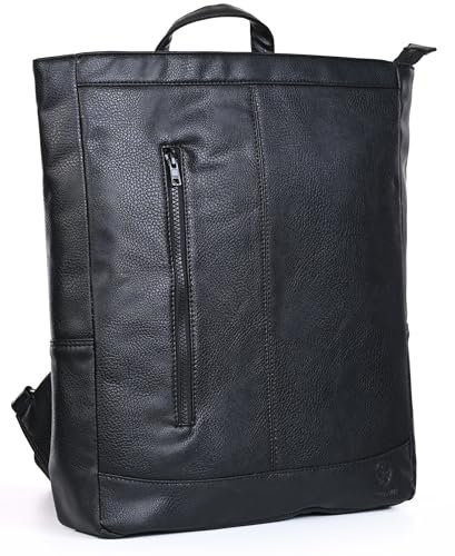 GERMANUS Rucksack Leder Milan Kurierrucksack Laptoptasche für Damen und Herren 11l (Schwarz)