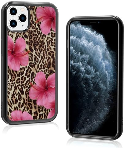 Axulimin Cute Pink Hibiscus Flowers Leopard Cheetah Print Aesthetic Phone Case for iPhone 11 Pro Max Case for Women Girls -6.5Inch