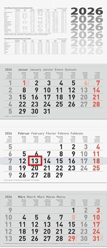BRUNNEN 3-Monatskalender '26 | grau, 320×740 mm