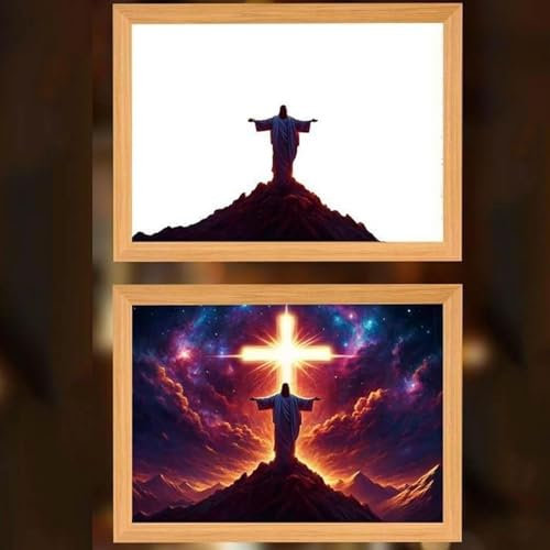 4D Führte Christus Rahmen Licht, Malerei Jesus Nachtlicht, Jesus leuchtet Bild auf, inspirierend Jesus Malerei Dekorative Lichters, beleuchtete Kirchenlampe für Wohnzimmer Christian Dekorative