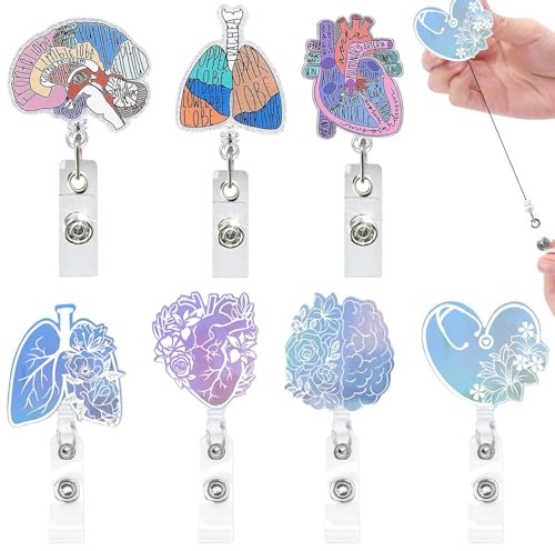 Marjoramy Anatomie Krankenschwester Abzeichenhalter,Einziehbare Herz Abzeichenhalter mit Krokodilklemme Namensschild Ausweishalter Kreative Muster Krankenschwester Accessoires Arzt Büro Klinik