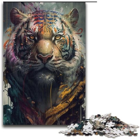 Puzzle 1000 Teile für Erwachsene, Tiger-Gemälde, tolles Geschenk für Spiele (Größe 38 x 26 cm)