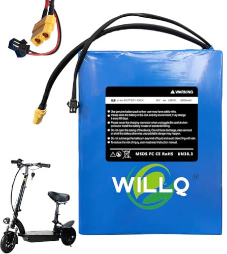 WILLQ Batterie de Scooter électrique 36 V 8 Ah, Batterie Li-ION de Remplacement 36 V pour Kits de Moteur de Scooter/vélo Pliable 288 Wh avec Prise SM+XT60