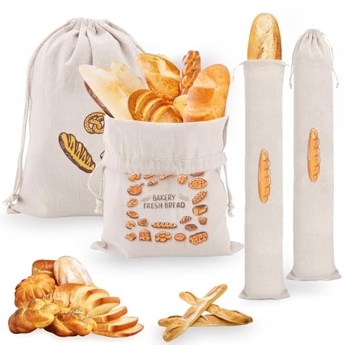 SI SEN 2 Pièce Sachet Pain en Lin,Poche à Pain avec Cordon de Serrage,Sacs à Cordon de Pain Réutilisables,Lavable,Sac A Pain Tissu pour Pain, Baguette, Fruits, Légumes