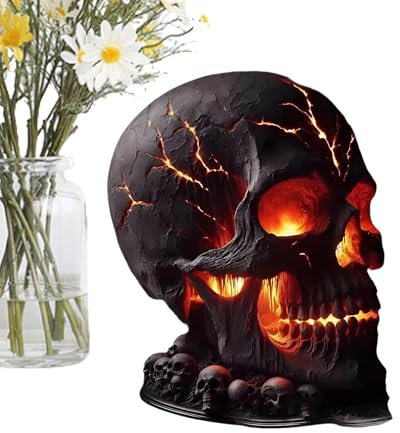 Tiajingzi Totenkopf-Lampe – Halloween-Totenkopf-Tischlampe, Schreibtisch-Dekoration, Gothic-Party-Dekorationen für Urlaub, Kamin, Hof, Gartentisch, Küche, Schlafzimmer, Wohnzimmer, Innen- und