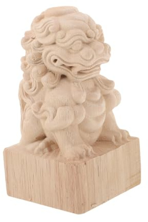 Artibetter Unfinished Lion Sculpture Finial 6.00X3.15X3.15In Wood Carved Staircase Column Cap Decorative Post Topper for DIY Handrail Railing