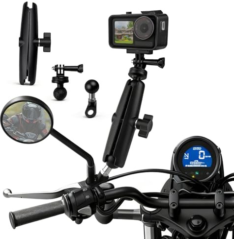 GZcaiyun Set di supporto per specchietto retrovisore per moto, universale, compatibile con RAM Mounts B, misura 1, sfera a doppio braccio, adattatore e interfaccia fotocamera sportiva, adattatore 1/4
