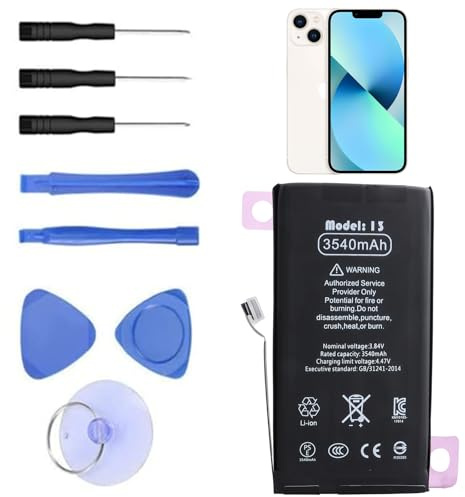 Akku für iPhone 13, 3540 mAh Hohe Kapazität Ersatzakku Lithium Polymer Akku mit Reparatur Werkzeugsatz und Anleitung Buch (iPhone 13 akku)