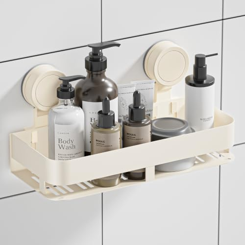HNVNER Mensola Doccia Ventosa, Porta Shampoo Senza Forare, 10 kg, Bianco | Ventose TPE, lavabili & riutilizzabili, antiruggine, fondo forato, zero muffa, senza tracce, ideale affitto