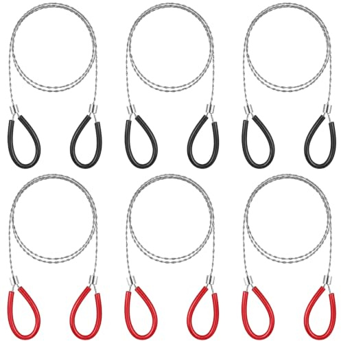 Guduling 6pcs Stainless Steel Wire Saw for Wood,31.5 in Braided Wire Saw | Lightweight Cable Saw with Dual Handles, Portable String Coping Rope Saws for Wood PVC Pipe Camping Hiking Hunting,Red/Black