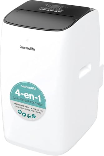 SereneLife Climatiseur Mobile Inverter A+++ 12000 BTU – 4 en 1 Refroidissement Chauffage Déshumidification Ventilation, Auto-Swing, WiFi, Ultra Silencieux 44 à 49 dB avec Kit Fenêtre