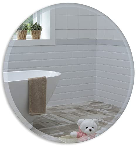 Neue Design Mood Round Bathroom Mirror Wall Mounted, Frameless Modern & Stylish Design with Contemporary Bevelled Edges (40cm x 40cm)