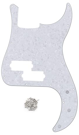 FLEOR 13-Hole Modern Style Standard Precision Bass Pickguard without Truss Rod Notch for 4 String PB Bass Model, White Pearl