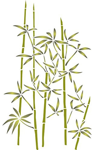 Stencil Company Bambus-Schablone, 16,5 x 26,5 cm (M), wiederverwendbar, groß, immergrüne Gartenlaub-Blätter, Wandschablone