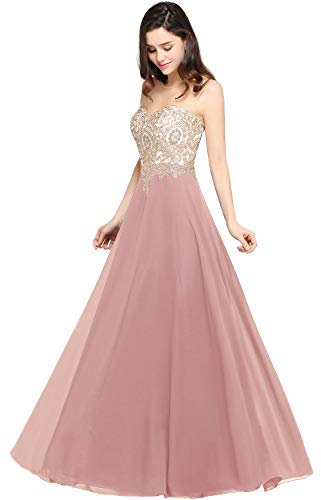 Misshow Robe pour Mariage Demoiselle d'honneur avec Appliques Elégante Robe Femme Cérémonie Anniversaire Rose Profond 44