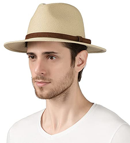 Lanzom Sombreros de sol de playa de verano para hombres y mujeres, plegable, sombrero de viaje plegable, sombrero de ala ancha, Estilo C-beige, Large