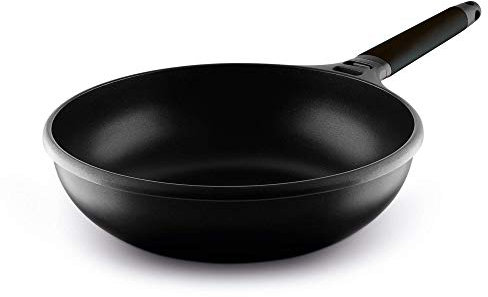 CASTEY - Sartén Wok de Inducción, 28 cm, Color Negro, Mango Desmontable, Antiadherente, Distribuye el Calor de Forma Homogénea, Ligera y Cómoda, Fácil de Limpiar, Apta para Todas las Cocinas