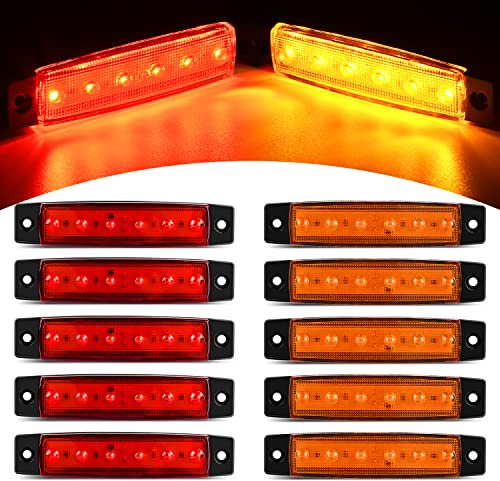 Nilight 10 PCS Amber Red 3.8 Inch 6 LED Side Marker Front Rear Indicator Clearance Lamp for 12V Truck Trailer RV Cab Boat Bus Lorry