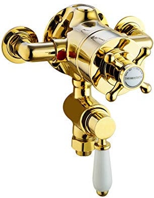ENKI Downton T72 Single Twin Thermostatic Shower Valve Gold and White Traditional}JSON Output: `{Title: ENKI Downton T72 Single Twin Thermostatic Shower Valve Gold and White Traditional