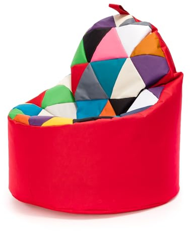 Ecopuf - Yoko Patchwork Pouf Sessel Outdoor - Sitzsack Kinderzimmer - Robuster Stoffsack - Entspannungssessel - Wohnungseinrichtung - Sessel Größe XL - 70x75cm, Rot Nc12