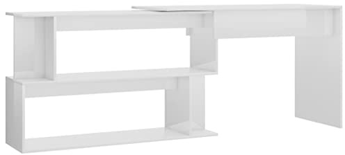 Bureau d angle Blanc brillant 200x50x76 cm Bois d'ingénierie