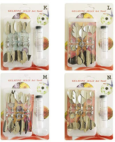 Woohome 3D Gélatine Gelée Fleur Art Outils, 40 PCS Pudding Pâtisserie Buse pour Outils de Fleur pour Gâteau Gelée, Style KLMN
