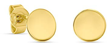 Miore Schmuck Damen Ohrstecker runde platte Scheibe 6 mm Ohrringe aus Gelbgold 14 Karat / 585 Gold