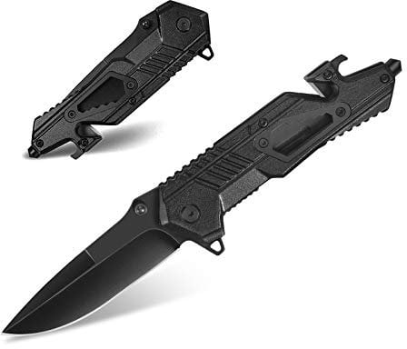 HONZIN 7-in-1 Coltello Pieghevole Coltello da Caccia Multiuso Coltello da Sopravvivenza Coltellino Tascabile di Sopravvivenza all'Aria Aperta
