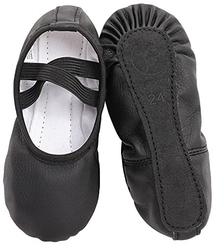 Ballet Shoes for Girls Leather Ballet Dance Slipper Full Leather Sole Ballet Flats for Kids Toddler Child Women Adults Black Size 3UK-EU36