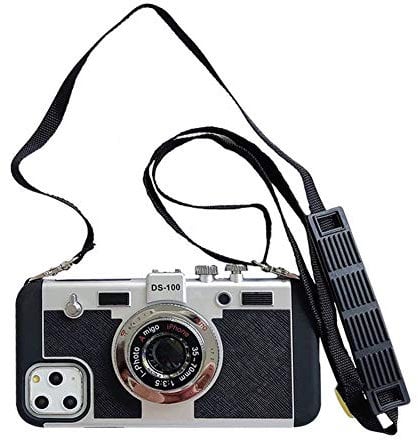 Cool Crossbody Case Compatible with Apple iPhone XR Phone Case Retro 3D Camera Soft Rubber Silicone Shockproof Hybrid Cover with Removable Strap Lanyard Shockproof Case(Black)