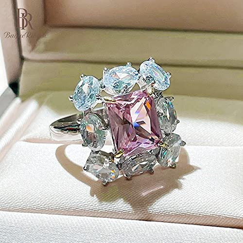 DJMJHG Klassische 925 Sterling Silber Pink Turmalin Edelstein Ringe für Frauen Hochzeit Cz Verstellbarer Ring Silber Schmuck