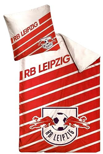 RB Leipzig Bettwäsche - Stripe - rot-weiß gestreift 2-teilig (Kissen/Bezug) 135 x 200 cm - Plus Lesezeichen Wir lieben Fußball