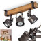 Deckenleuchte Pehefito, Deckenlampe im Vintage-Design aus Metall/Holz in Schwarz/Braun, Retro-Leuchte mit Holzbalken und verstellbaren Strahlern, 3-flammig, 3 x GU10-Fassung, ohne Leuchtmittel