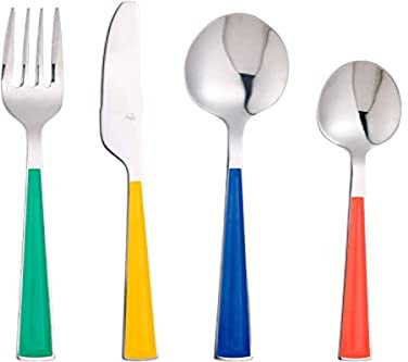UNITED COLORS OF BENETTON. Set 16pc cubertería acero inoxidable (amarillo + verde + rojo + azul) colección Rainbow, BE237