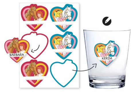 Namensaufkleber * BIBI und TINA * zum Beschriften | 6 Sticker auf einem A5 Bogen | als ergänzende Alternative zu Pappbecher | Aufkleber zum Kindergeburtstag & Basteln