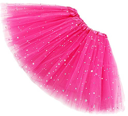 Ugitopi Gonna per Tutu in Tulle Elastico a 4 Strati per Adulti, Rose Red