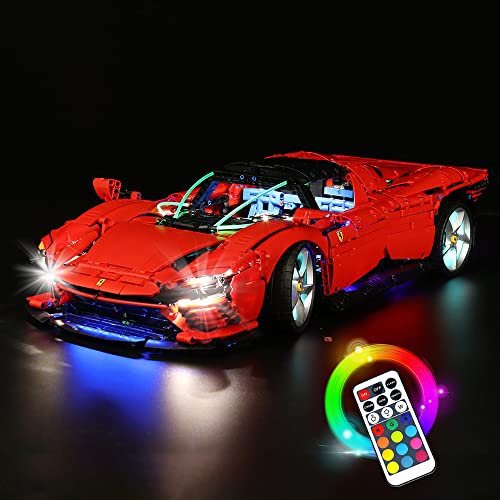 LocoLee Led Licht Set Kompatibel mit LEGO Ferrari Daytona SP3, Led Beleuchtungs Set Compatible with LEGO 42143 Technic Ferrari Daytona - Nur Lichter-Set, Kein Modell-Modell (RGB-Fernbedienung)