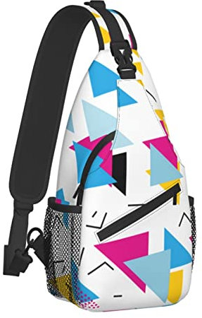 Geometrisches Muster im Retro-Stil der 80er Jahre Umhängetasche für Damen und Herren, Crossbody-Schultertaschen, lässiger Sling-Rucksack, Brusttasche, Reisen, Wandern, Tagesrucksack für den Außenberei