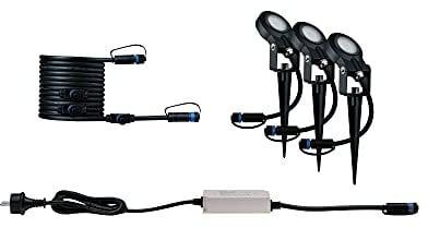 Paulmann 94729 Plug & Shine LED Außenleuchte Gartenstrahler Sting 3er-Set insektenfreundlich IP67 2200K 3x6,3W 75VA Anthrazit rund dimmbar