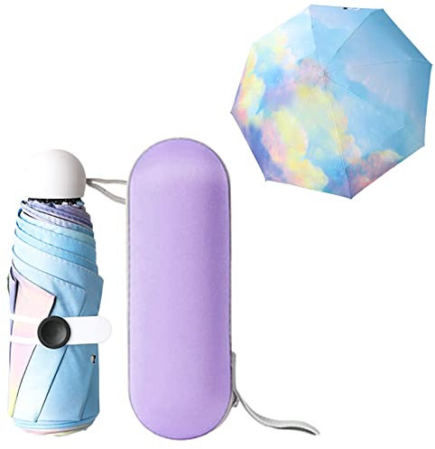 Paraguas Compacto,Resistente al Viento,Paraguas de Viaje Plegable ,6 Costillas Mini Paraguas con Estuche de Cápsula,Protección UV Impermeable,Arco iris Paraguas de Bolsillo Portátil para Hombre Mujer