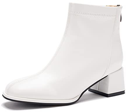 Botines de tacón alto para mujer, con cremallera de punta redonda, estilo casual, para fiestas