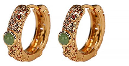 Myshiwu 925 Sterling Silber vergoldet Jade Ohrringe Vintage Eleganz Auspicious Hoop Ohrstecker für Frauen Geschenk (Golden,Jade)