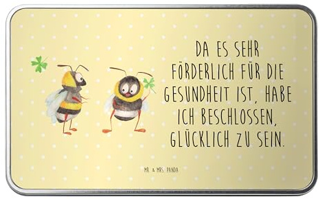 Mr. & Mrs. Panda Metalldose rechteckig Hummeln Kleeblatt - Geschenk, Blechdose, glücklich werden, Blechbox, Tiermotive, Gute Laune, Biene, Tiere,