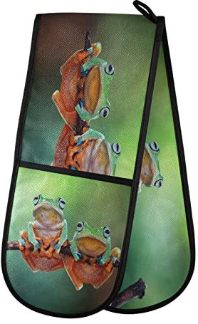 Double Oven Glove Frog Print Heat Resistant Double Ovens Mitt Modern Cooking Gloves Potholders
