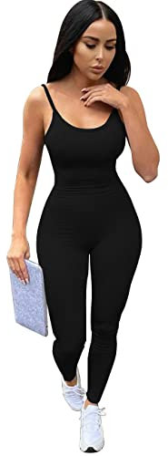 RPAEOY Damen Yoga Jumpsuit Eng Schwarz Einteilige Overall Sommer Dehnbares Lang Bodycon Bodysuit Sexy Playsuits Gym Workout Set Fahrradhose Legging Trainingsanzug Hosenanzug L